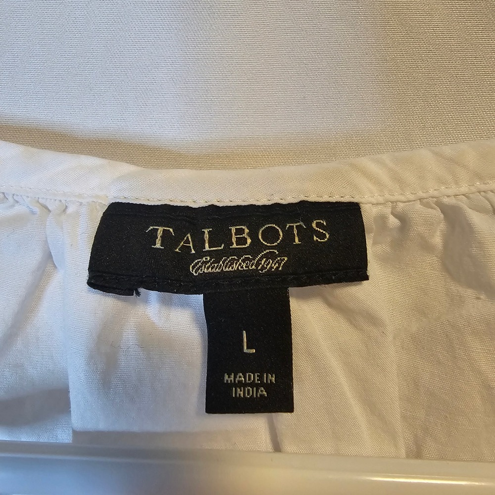 Talbots Puff Sleeve Blouse Large White Boho Cottagecore Cotton Summer Staple - Picture 5 of 9